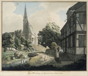 Pfarrhaus und Kirche zu Gronau im Jahr 1814