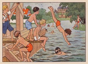 Jungen schwimmen und tauchen von Carl Robert Arthur Thiele