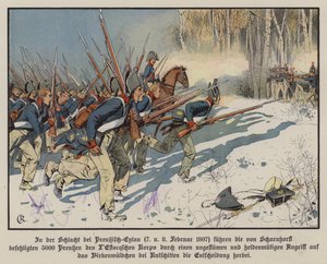 Preußische Infanterie greift in der Schlacht bei Eylau an, 7.-8. Februar 1807 von Carl Röchling