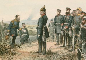 Wilhelm I., König von Preußen und Kaiser von Deutschland (1797-1888), empfängt die Kapitulation Napoleons III. im Jahr 1870 nach der Schlacht von Sedan