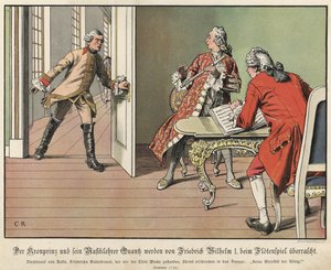 Kronprinz Friedrich von Preußen wird von seinem Vater, dem König, beim Flötenüben überrascht