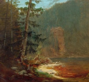 Felsenschlucht mit Bachlauf in der Nähe von Lenggries von Carl Spitzweg