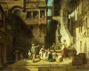 Wäscherinnen am Brunnen, ca. 1860 von Carl Spitzweg