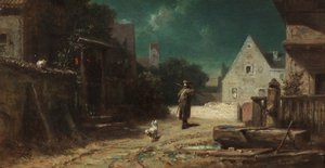Der Nachtwächter bei Mondlicht, oder Hund und Katze von Carl Spitzweg