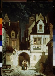 Eine Ecke einer deutschen Stadt im Mondlicht von Carl Spitzweg
