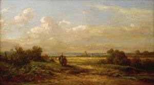 Weite Landschaft mit Wanderern