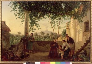 Terrasse eines Hauses in der Nähe von Neapel mit Blick auf den Vesuv, 1833