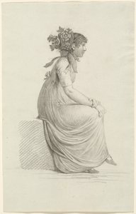 Sitzende junge Frau mit modischem Hut von Carl Wilhelm Kolbe