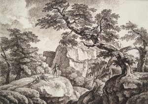 Drei Soldaten in einer hügeligen Landschaft von Carl Wilhelm Kolbe the elder