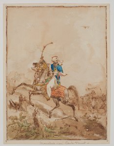 Ein Araber auf einem angreifenden Pferd von Carle Vernet
