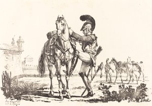 Karabinier, der ein Pferd besteigt