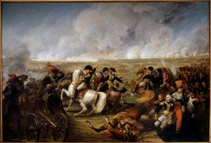 Kaiser Napoleon I. (1769-1821) in der Schlacht von Wagram am 5.07.1809. Rechts helfen zwei Soldaten General Joseph Marie Dessaix (1764-1834), der während der Schlacht verwundet wurde. von Carle Vernet