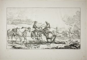 Berittener Artillerist mit drei gleichzeitig gezäumten Pferden von Carle Vernet