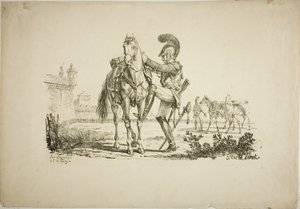 Schütze besteigt ein Pferd von Carle Vernet