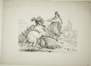 Spanischer Maultiertreiber, der sein Maultier aufrichtet