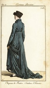Frau mit Filzhut, langem Reitmantel, Herrenschuhen, Paris von Carle Vernet