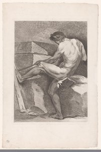 Akademische Studie eines männlichen Aktes, der an einem Seil zieht von Carle van Loo