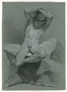Aktstudie eines sitzenden Mannes, die Arme über dem Kopf verschränkt von Carle van Loo