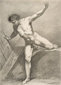 Ein Académie: Schreiten Mann, der sich auf ein Brett stützt, 1742-43 von Carle van Loo