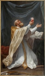 Der heilige Augustinus in Ekstase mit seinem brennenden Herzen. Gemälde von Charles Andre Van Loo, genannt Carle Vanloo (1705-1765), circa 1750, französische Kunst. Museum der Schönen Künste in Angers von Carle van Loo
