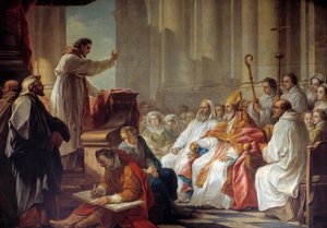 Die Predigt des Heiligen Augustinus (354-430) vor Valere, Bischof von Hippo. Gemälde von Carle Van Loo (1705-1765) 18. Jahrhundert. Paris, Kirche Notre-Dame des Victoires