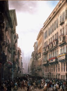 Karneval in einer Straße in Mailand von Carlo Bossoli