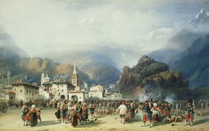 Der Krieg in Italien: Susa, Mont Cenis, Biwak mit französischen Truppen, 1859 von Carlo Bossoli