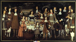 Porträt einer Familie oder „Trinken während eines Jagdspiels“. Gemälde von Carlo Cane (1618-1688). 17. Jahrhundert. Pinacoteca del Castello Sforzesco Mailand von Carlo Cane