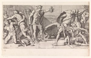 Phineus und seine Anhänger in Stein verwandelt
