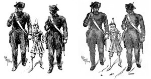 Pinocchio von Carlo Chiostri, zwei Gendarmen nehmen die Holzpuppe von Carlo Chiostri