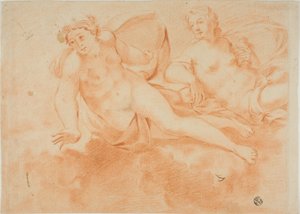 Zwei wolkengetragene nackte Frauenfiguren (recto); Fragment einer liegenden Figur (verso)