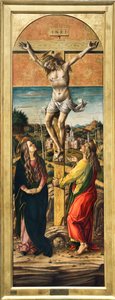 Kreuzigung mit der Jungfrau Maria und St. Johannes dem Evangelisten von Carlo Crivelli