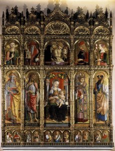 Polyptychon mit einer Pietà und im unteren Teil eine Madonna mit Kind von Carlo Crivelli