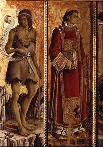 St. Johannes der Täufer und St. Laurentius, Detail aus dem San Silvestro Polyptychon von Carlo Crivelli