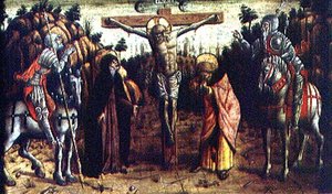 Die Kreuzigung, linkes zentrales Predella-Panel aus dem San Silvestro Polyptychon