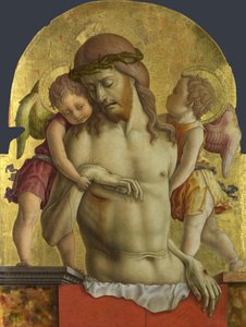 Der tote Christus, unterstützt von zwei Engeln von Carlo Crivelli