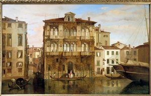 Maria Taglioni in einer Gondel vor ihrem Gebäude in Venedig von Carlo Ferrari