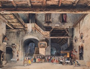 Bühnenbild für die Oper La forza del destino von Giuseppe Verdi von Carlo Ferrario