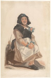 Als Frau verkleideter Mann mit Rosenkranz, sitzend (Ritratti di persone facette che servono a divertire il pubblico fiorentino) von Carlo Lasinio