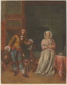 Jäger besucht eine Dame von Carlo Lasinio after Gabriel Metsu