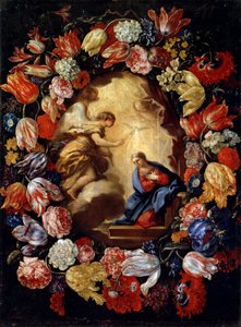 Die Verkündigung mit Blumen, 17. oder frühes 18. Jahrhundert