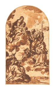 Die Madonna und das Kind erscheinen den Heiligen Ambrosius, Franz von Sales und Nikolaus von Bari von Carlo Maratta or Maratti