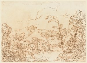 Ein Dorf an einem Bach in bergiger Landschaft von Carlo Marchionni