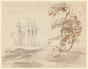 Zeichnung, Baum in Landschaft mit Gebäude, 1756–78