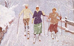 Drei Skifahrer im Schneesturm