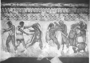 Rekonstruktion der etruskischen Wandmalerei im Francois-Grab in Vulci um 320-280 v. Chr. (Wandmalerei) von Carlo Ruspi