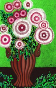 Braune Vase mit Fantasie-Wildblumen von Carol Sousa Cuello