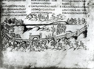 Illustration verschiedener Szenen aus Psalm 43, einschließlich des Verses Erwache, warum schläfst du, o Herr?, aus dem Utrechter Psalter, Kopie des Originals aus Reims, jetzt in der Universitätsbibliothek Utrecht