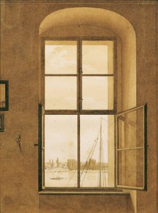 Blick aus dem Atelier des Künstlers (rechtes Fenster) von Caspar David Friedrich