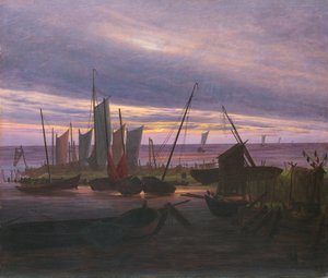Boote im Hafen am Abend, um 1828